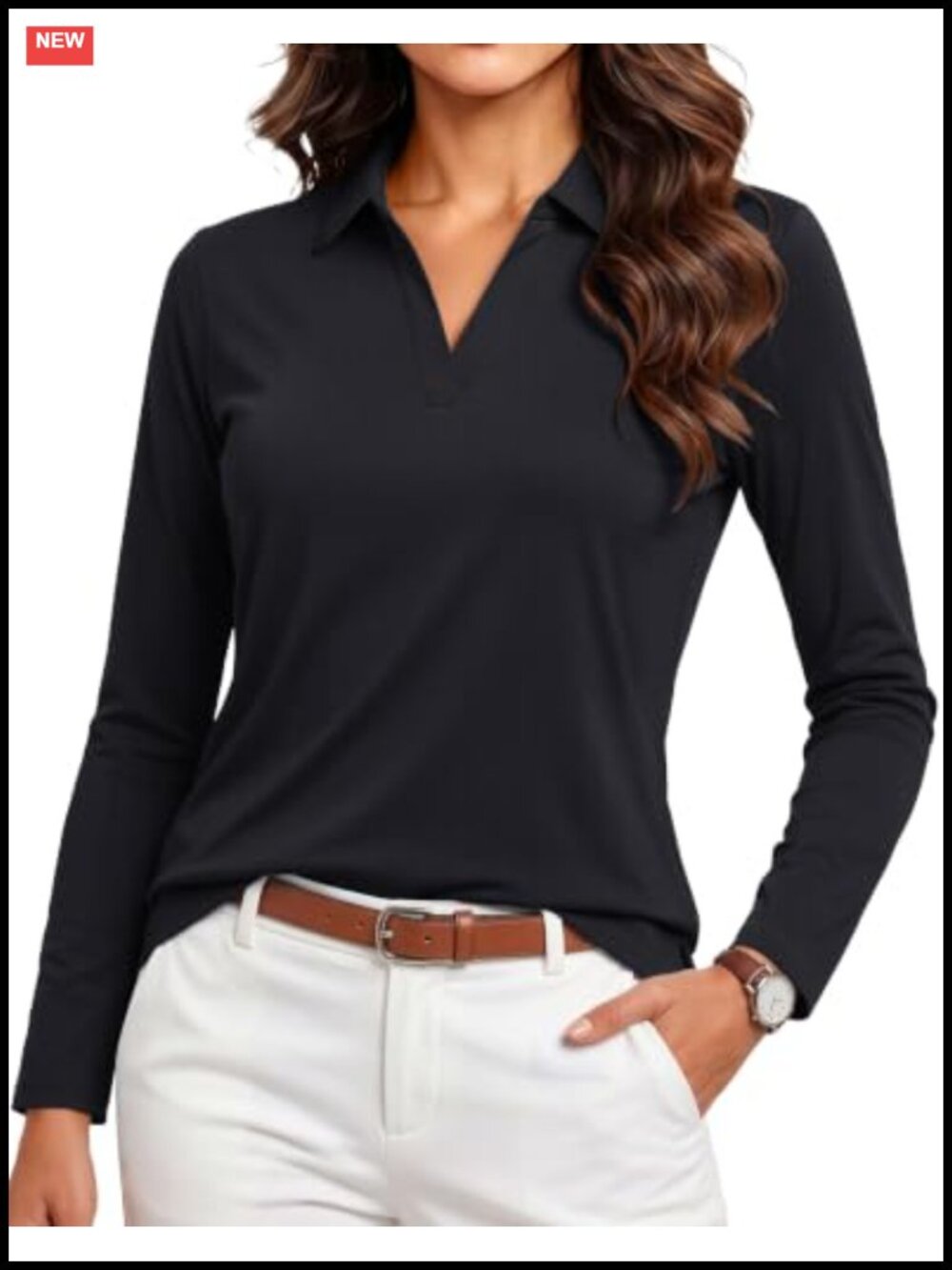 Women's V-Neck Stand Collar UPF 50+ Long Sleeve Quick Dry Polo Shirt